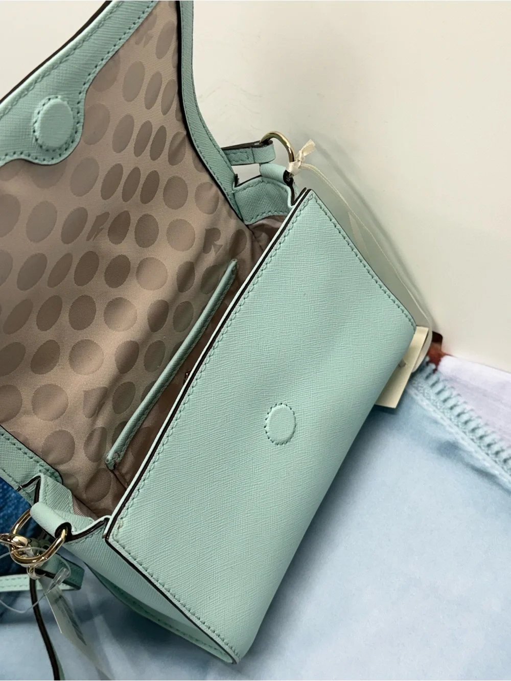 (new+tag) Kate Spade mint green saffiano leather crossbody bag grace blue